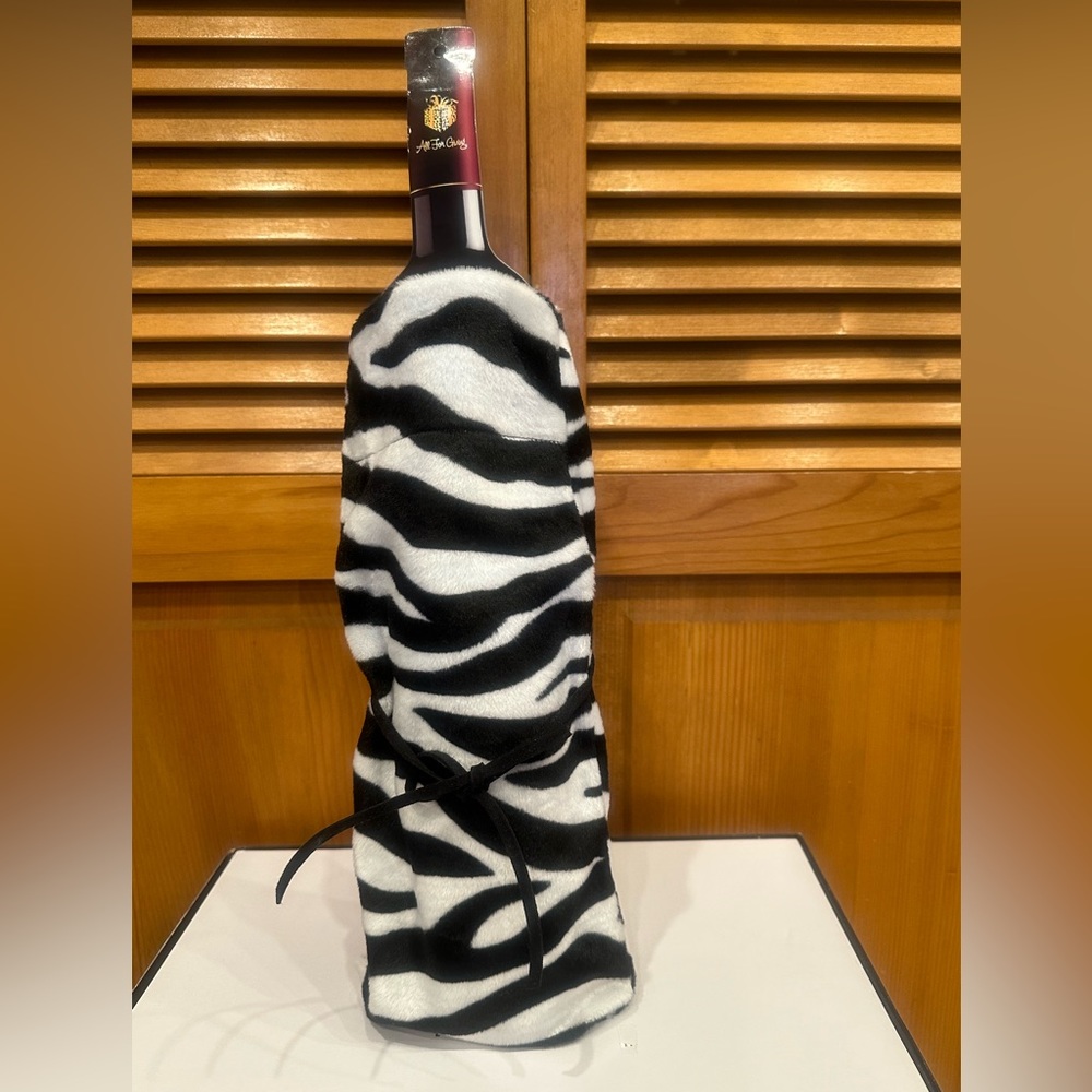 All For Giving Black & White Velour Zebra Wine Bag.